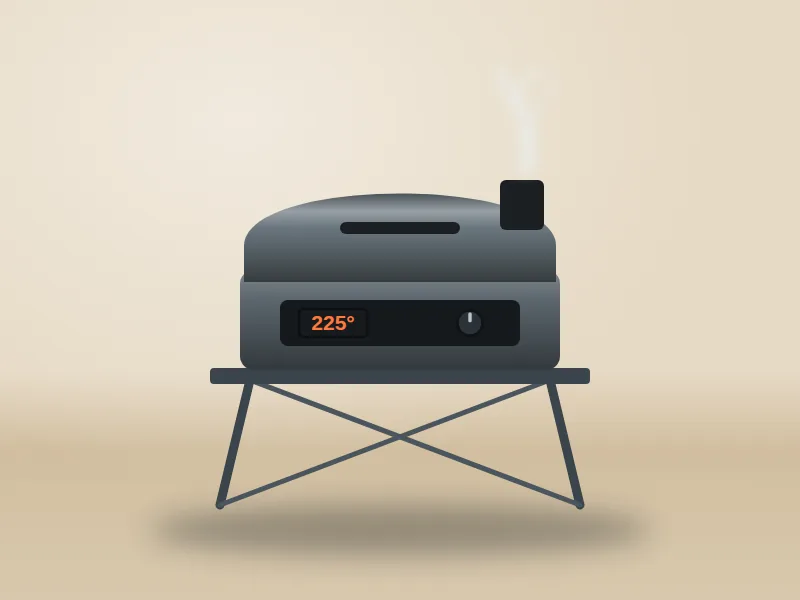 Electric grill with pellet smoke illustration for the Ninja Woodfire Outdoor Grill & Smoker